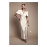 Size 6-12 Only Satin Twist Front Angel Sleeve Midi Bridesmaid Dress