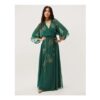 Skyla Floral Embellished Maxi Wrap Dress Green
