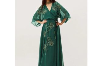 Skyla Floral Embellished Maxi Wrap Dress Green