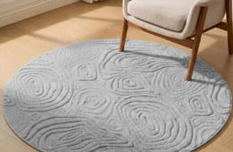 Small Round Rug 58cm, Grey Circle Rugs for Bedroom,Modern 3D Short Pile Rug Geometric High-Low Design, Washable Non Slip Carpet,Circular Rugs Living Room,Kids Lounge,Nursery(Grey)