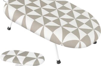 Small Tabletop Ironing Board 61 x36cm, Foldable Ironing Board with Sleeve Rack Non-Slip Folding Legs Sewing Accessory Print, For Smooth Pressing, Lightweight for Travel (Triangular Grid)