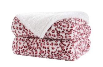 Soft Cotton Fleece Blanket 150x200cm, Leopard Print Pink and White