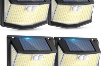Solar Lights Outdoor Garden 248 LED Solar Security Light 3 Motion Sensor Modes and 270 Wide Angle Lighting IP65 Waterproof Outside Solar Powered Wall Lights for Fence Front Door Yard Garage 4 Pack