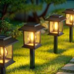Solar Lights Outdoor Garden, 4 Pack Stake Waterproof Solar Garden Lights Pathway Lighting Outdoor for Patio Pathway Lawn Yard Decoration