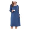 Sopesil Womens Long Sleeve V-Neck Button-down Nightdress, Blue XXL