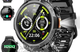 Soudorv Smart Watches for Men (Answer/Make Call), 1.53 HD Military Smartwatch, 1000 mAh Ultra-Long Battery Fitness Watch, Flashlight/110Sports/Heart Rate/Sleep Monitor/IP68 Waterproof Android iOS