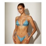 South Beach Blue Striped Triangle Bikini Top