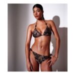 South Beach Brown Snake Print Beaded Side Tie Bikini Bottoms