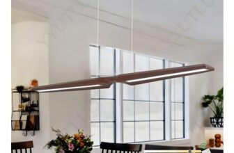Special-Shaped Linear Wooden Dining Table Chandelier, Dimmable, Remote, 2 Lights