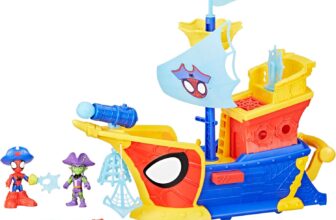 Spidey and his Amazing Friends Marvel Water-Webs Webs Ahoy Bubble Pirate Ship Playset 43 cm with Real Bubble Maker, Spidey & Green Goblin Figures, Accessories Toy for Kids Ages 3