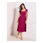 Square Neck Sculpting Stretch Midaxi Dress – Red