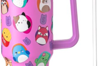 Squishmallows 40oz / 1200 ML Tumbler with Straw & Lid Leak & Spill Proof Travel Mug Stainless Steel Vacuum Insulated Water Bottle with Handle Keeps Cold for 17Hrs or Hot for 5Hrs