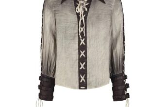 Steampunk Retro Drawstring Shirt Long-Sleeved Shirt Beige-Brown