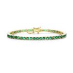 Sterling Silver 14K Gold Plated Emerald Cubic Zirconia Tennis Bracelet