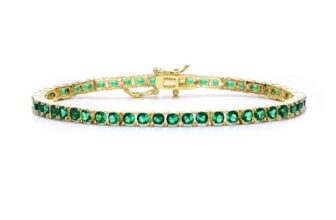Sterling Silver 14K Gold Plated Emerald Cubic Zirconia Tennis Bracelet
