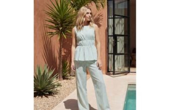 Stripe Elasticated Waist Wide Leg Printed Trouser