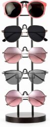 Sunglasses Organizer 5 Pairs Glasses Holder 34cm High Wooden Eyeglass Organizer, Multi-Tier Rack for Desk, Countertop, Store, Home Décor, with 12cm Wide Base (1.5cm Thick) (Black)