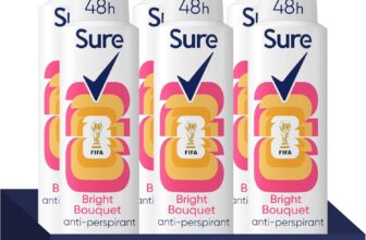 Sure Women Bright Bouquet Deodorant Body Spray Antiperspirant with a strawberry, apricot & vanilla fragrance and 48 hour sweat and odour protection 150 ml, Pack of 6
