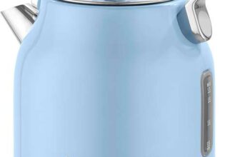Swan 1.7L Retro Traditional Kettle, Rapid Boil, Removable Limescale Filter, 360 Degree Base, 3KW, Stainless Steel (Blue) – S&S £34