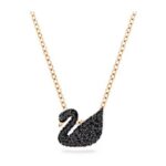 Swan, Small, Black, 18K Rose Gold Finish