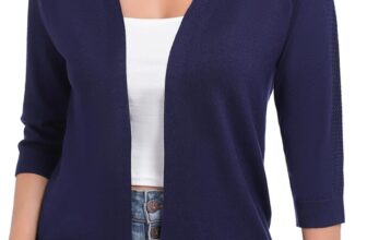 Sykooria Womens Cropped Cardigans 3/4 Sleeve Shrugs Ladies Open Front Lightweight Sweater Elegant Dress Cover Up