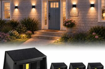 T-SUN Solar Powered Wall Lights Outdoor Garden, Up and Down Solar fence Light, 3000K Warm White, Adjustable Beam Angle, IP65 Waterproof for Front Porch, Fence, Patio, Backyard, Deck,Garden, Pool, 4PCS