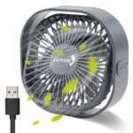TANNESS Desk Fan, USB, 360 Rotation Small, Portable Quiet, 3 Speed Fans & Strong Airflow, Grey