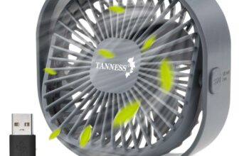 TANNESS Desk Fan, USB, 360 Rotation Small, Portable Quiet, 3 Speed Fans & Strong Airflow, Grey