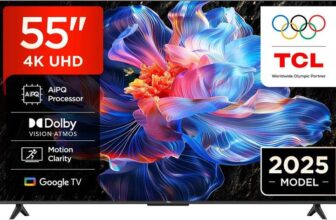 TCL 55V6C-UK 55 4K Ultra HD, HDR TV, Smart TV Powered by Google TV, 2025, voucher applied at checkout