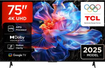 TCL 75V6C-UK 75 4K Ultra HD, HDR TV, Smart TV Powered by Google TV (Dolby Audio, Voice Control, compatible with Google assistant, Chromecast built-in, 2025 New Model)