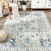TOPICK Rug 90x150cm Entrance Door mat Vintage Light Blue Washable Rug Non Slip Lightweight Carept for Living Room Bedroom Bathroom