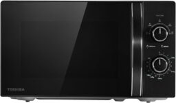 TOSHIBA Black Mirror Front Microwave 20 Liter 700W Manual Control, Compact with 5 Power Levels, Automatic Defrost, Perfect for 9 Pizza, Clock and Timer, Easy Clean, MW2-MM20PF(MB)