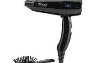 TRESemme Smooth Lustre Folding 2000 Travel Hair Dryer, Includes Mini Hairbrush, Dual Voltage for Worldwide Use