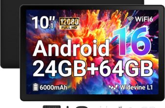 Tablets 10 inch Tablet Android 16,24GB RAM 64GB ROM (1TB TF Expand),5G WiFi 6,1280 x 800 HD, 5MP8MP Dual Camere,Android Tablet with Keyboard, Stylus, Mouse, Earphone, Case (Black)