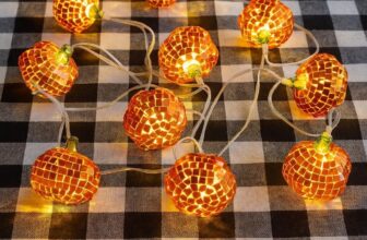 Talking Tables Pumpkin Disco Ball Indoor Halloween LED String Lights Warm Glow Fun Autumnal Decorations Gourd Fairy Light Birthday NYE Party Christmas Home Décor Batteries not Included 1.6m
