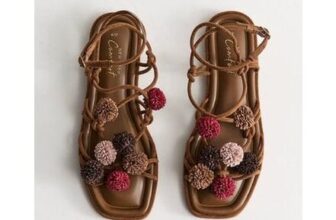 Tan Faux Suede Pom Pom Embellished Sandals