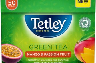 Tetley Mango & Passionfruit Green Tea, 50 Teabags – Rainforest Alliance Certified Green Tea Bags with Mango & Passionfruit – Light and Antioxidant-Rich Blend for a Fruity and Refreshing Brew