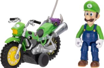 The Super Mario Galaxy Movie Luigi with Motorcycle 2.5 / 6.35cm Action Figure, Officially Licensed by Jakks Pacific, 9 Points of Articulation, Detailed Design, Pull Back and Watch Him Go For 3