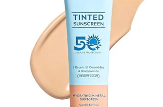 Tinted Mineral Sunscreen SPF 50, Tinted Sunscreen for Face UVA/UVB Broad Spectrum Protection, Tinted Moisturiser with SPF 50, Medium Natural Finish, with Ceramides & Niacinamide, 50ml