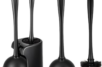 Toilet Plunger and Silicone Toilet Brush Set, Heavy Duty 2-in-1 Bathroom Cleaning Combo with Ventilated Holder, Space-Saving Toilet Brush and Plunger with Caddy Stand
