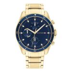 Tommy Hilfiger Mens Blue Dial Yellow Gold Tone Watch