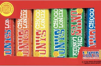 Tonys Chocolonely Rainbow Tasting Pack – 288g, Small Chocolate Bars, Selection Pack Gift Box, 6 Flavours, Vegetarian – Belgian Fairtrade Chocolate