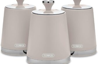Tower Cavaletto Set of 3 Storage Canisters, Canisters for Tea/Coffee/Sugar, Carbon Steel, Latte
