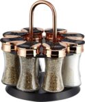 Tower Rotating Spice Rack with 8 Jars, Pre Filled with Spices, Rose Gold, T826020RM