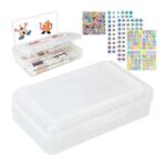 Transparent Double Layer Pencil Box with Stickers, Large Capacity