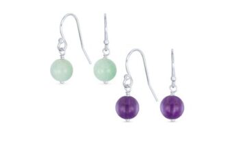 Two Green Amazonite and Light Purple Amethyst Dangle Earrings