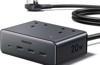 UGREEN Extension Lead with 4 USB Slots, 2 Way 2990W – Sold By UGREEN GROUP LIMITED UK FBA (Prime Deal)