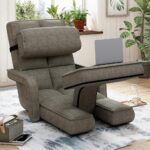 UNIONLINE Floor Chair Adjustable, Folding Lazy Sofa Bed with Armrests, Gaming Lounge Recliner with Pillow & Footrest, Single Chair Bed for Bedroom Home Office,Charcoal Grey