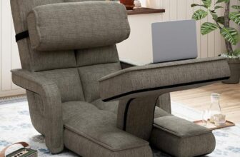 UNIONLINE Floor Chair Adjustable, Folding Lazy Sofa Bed with Armrests, Gaming Lounge Recliner with Pillow & Footrest, Single Chair Bed for Bedroom Home Office,Charcoal Grey