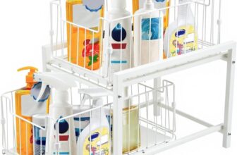 Under Sink Storage 2-Tier Pull-Out Sliding Basket, Cupboard Storage Organiser, Detachable Metal Organizer for Kitchen & Bathroom Cupboard, Space-Saving Storage Solution (White)